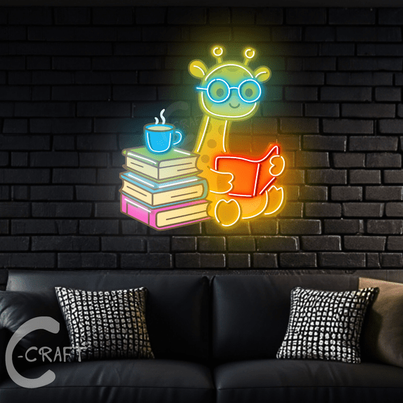 C-CRAFT Cute Giraffe Acrylic Led Light Sign 18 inch for Nursery Wall Decor, Gift for Animal Lover and Bookish - 25"/63cm