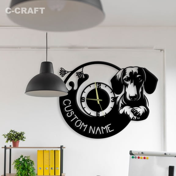C-CRAFT Dachshund Dog Metal Modern Wall Clock Silent 14 Inch for Living Room Wall Decor