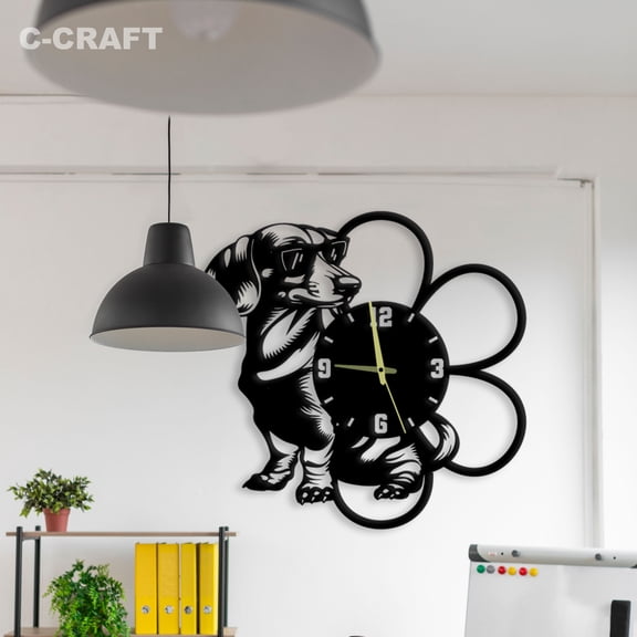 C-CRAFT Dachshund Dog Modern Wall Clock Silent 14 Inch for Living Room Wall Decor