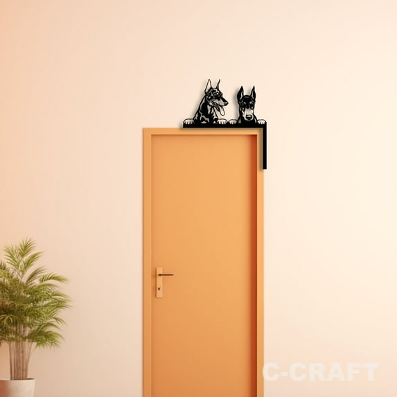 C-CRAFT Doberman Pinscher Dog Metal Decorative Door Corner 8 inch for Modern Home & Office Decor
