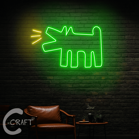 C-CRAFT Dog Barking Neon Led Light Up 20 inch for Warning Dog Sign Wall Decor