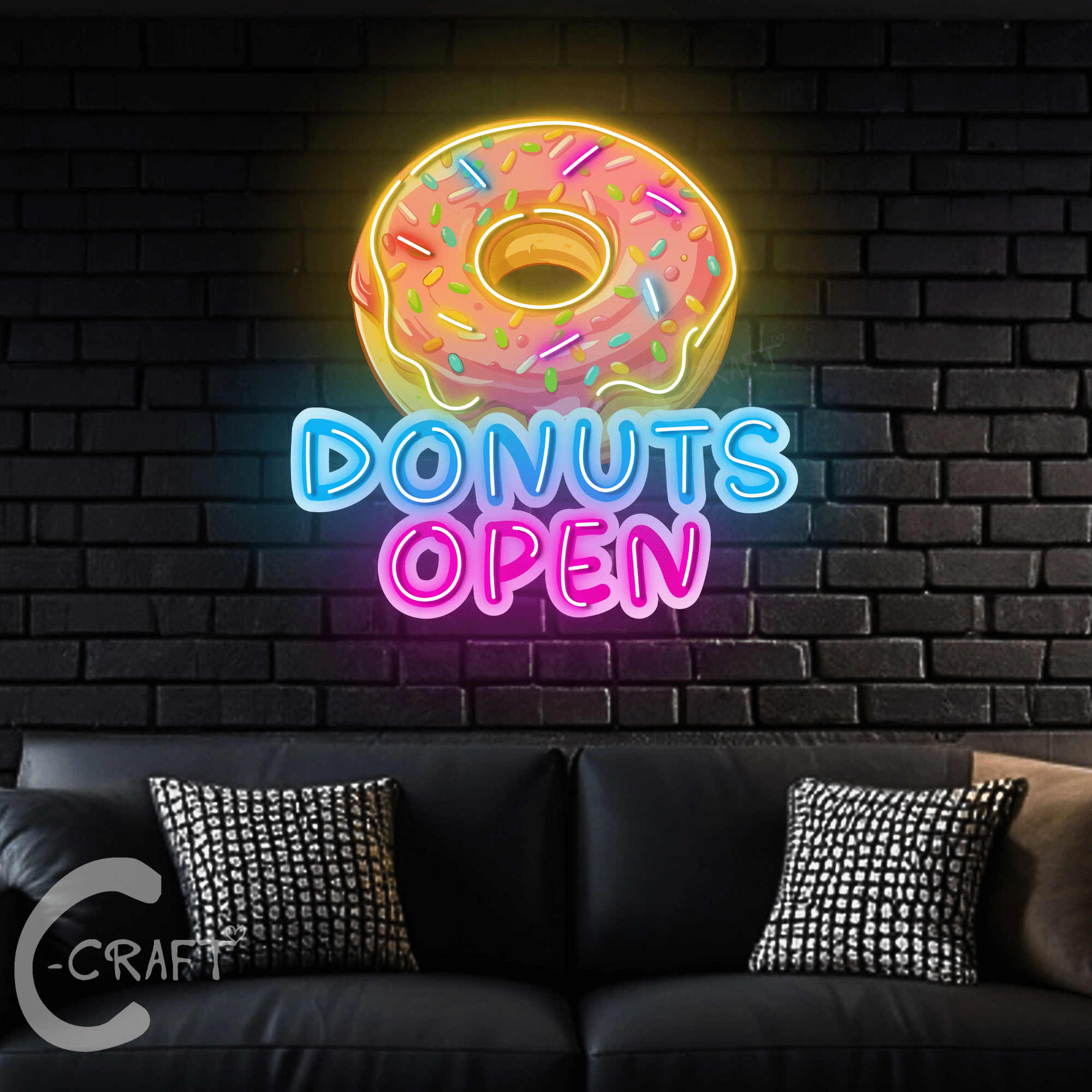 C-CRAFT Donut Open Led Light Sign 18 inch for Coffee Shop Decor, Donut ...