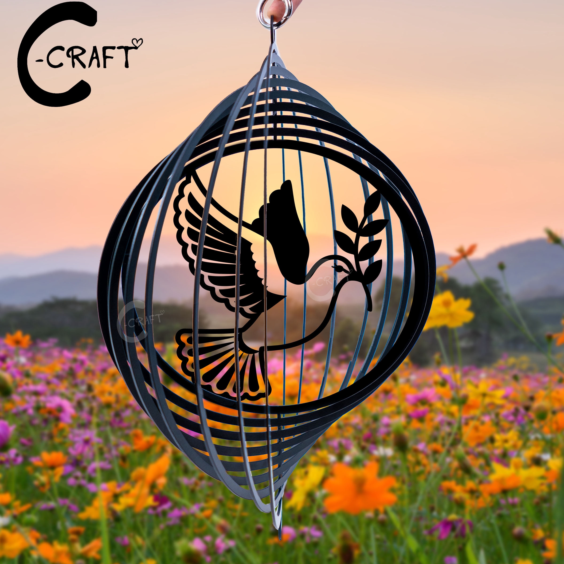 C-CRAFT Dove Metal Wind Spinner 18 Inches, Outdoor Garden Yard Hanging ...