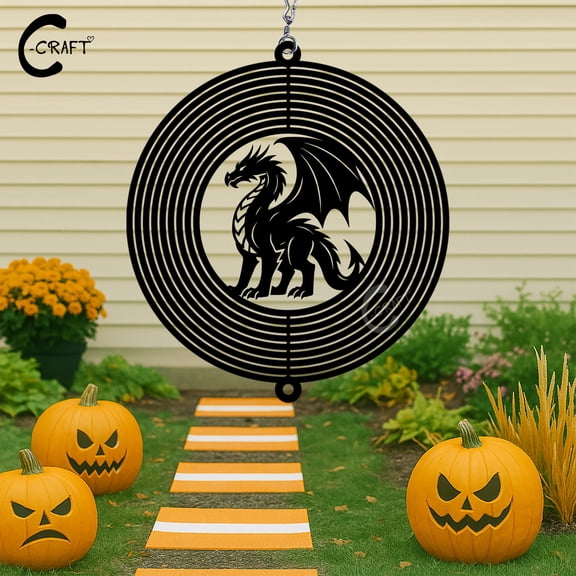 C-CRAFT Dragon Wind Spinner 8 Inches, Magical Garden Hanging Decoration for Halloween Season, Spooky Style Lovers Gift