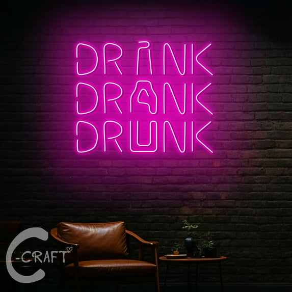 C-CRAFT Drink Drank Drunk Neon Led Light Up 30 inch for Wine Home Bar Pub Party Wall Decor
