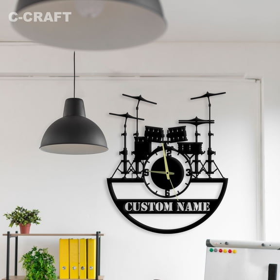 C-CRAFT Drummer Modern Wall Clock Silent 14 Inch for Living Room Wall Decor