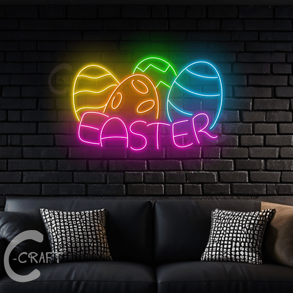 C-CRAFT Easter Eggs Neon Sign Led Light Up 33 inch for Easter Day Kitchen Wall Art Decor