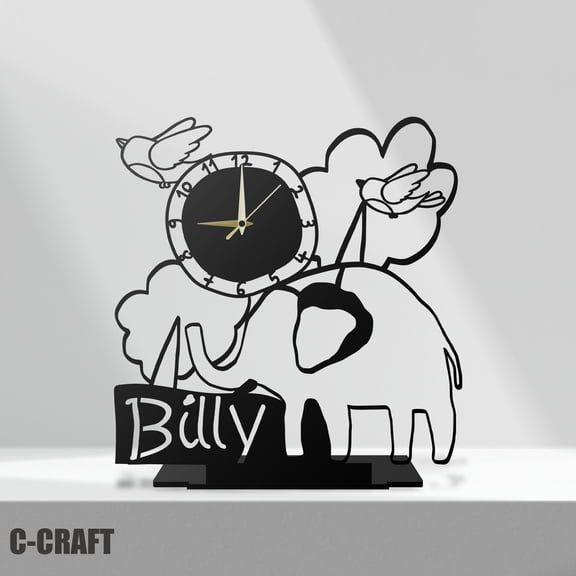 C-CRAFT Elephant Metal Modern Desk Clock 10 inch for Home Office Living Room Bedroom Decor