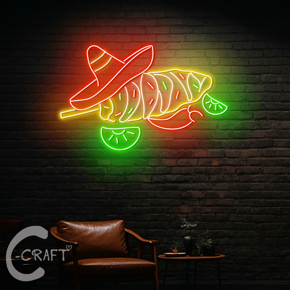 C-CRAFT Elote Mexican Hat Neon Led Light Up 38 inch for Elote Restaurant Decor