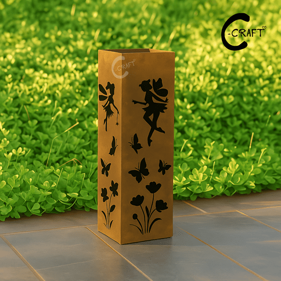 C-CRAFT Fairy Outdoor Rusty Garden Column 18 inches Without Lid, Well Cover for Yard Decor, Rustic Yard Sculpture