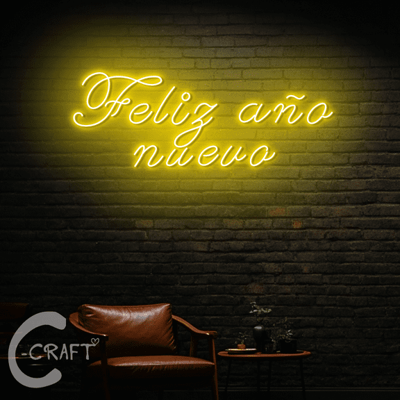C-CRAFT Feliz Ano Nuevo Neon Led Lights 35 inch for Mexican New Year Party Decor