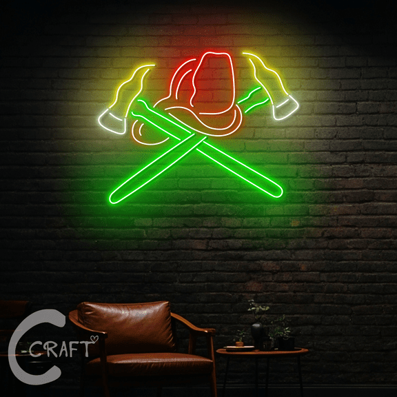 C-CRAFT Firefighter Axe Neon Led Light for Firefighter Home Wall Art Decor