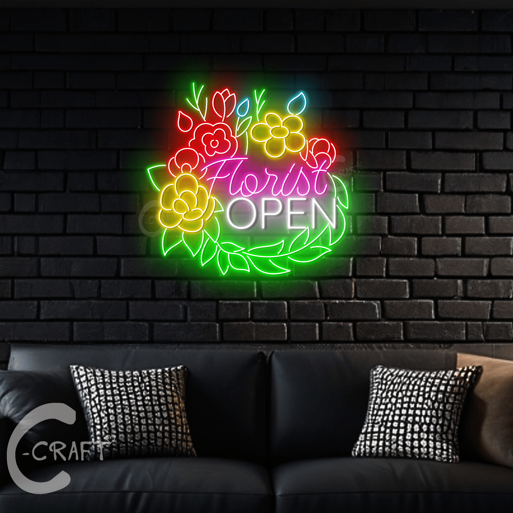 C-CRAFT Florist Open Led Light Neon Sign 35 inches for Flower Shop Wall ...