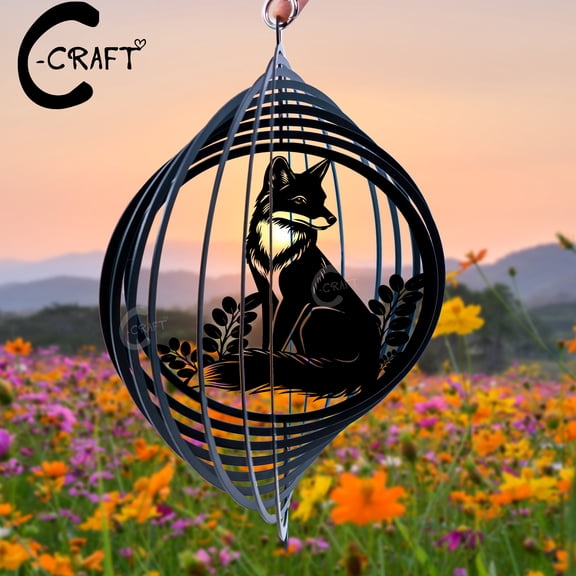 C-CRAFT Fox Metal Wind Spinner 8 Inches, Outdoor Yard Hanging Decoration, Gift for Fox Lovers