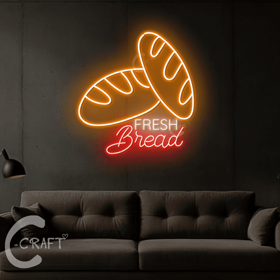 C-CRAFT Fresh Bread Led Light Neon Sign 20 inches for Bread Bakery Wall Art Decoration