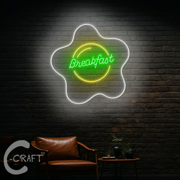 C-CRAFT Fried Eggs Breakfast Led Light Up 27 inch for Breakfast Restaurant Wall Decor