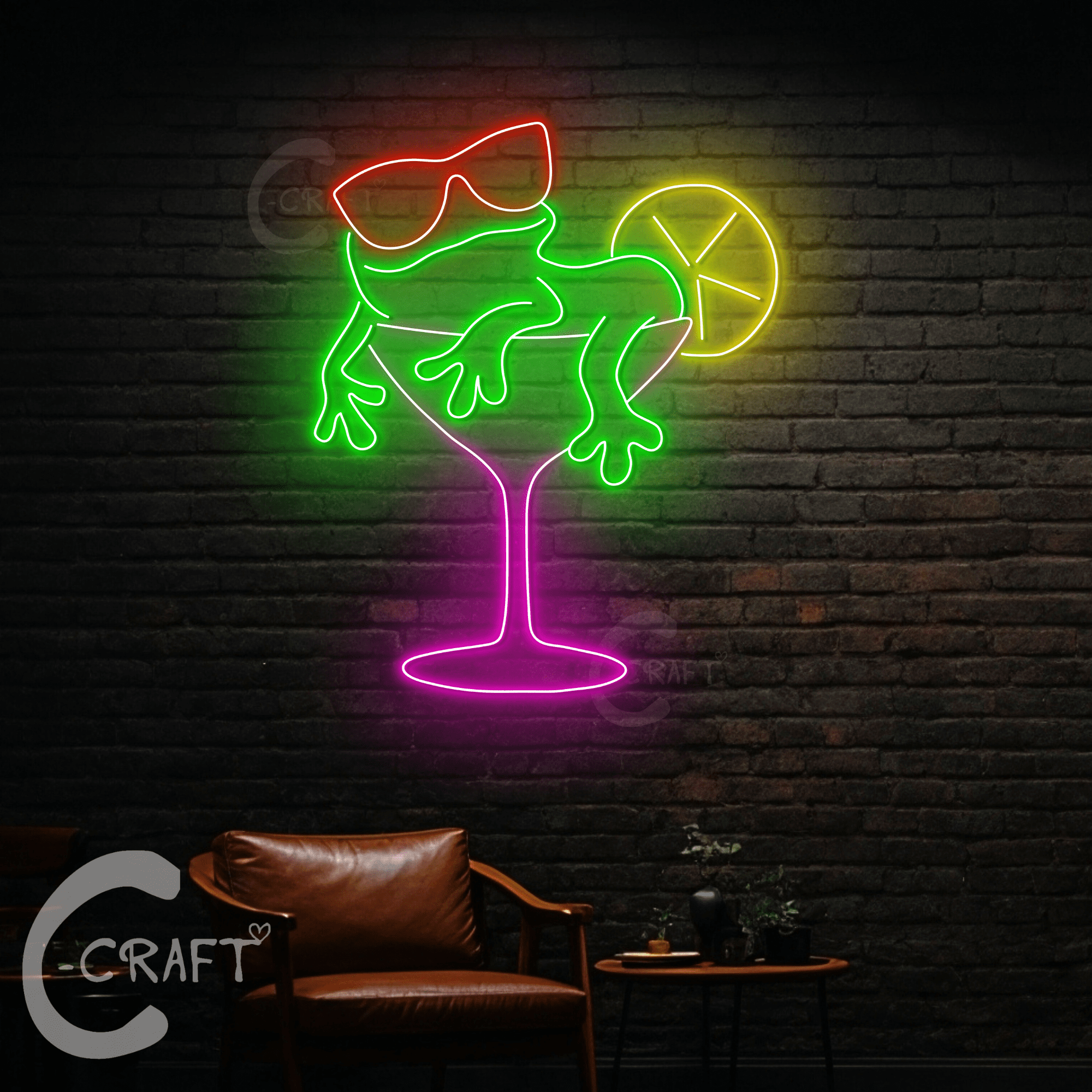 C-CRAFT Frog Cocktai Neon Sign Led Light Up 23 inch for Bar Pub Wall ...