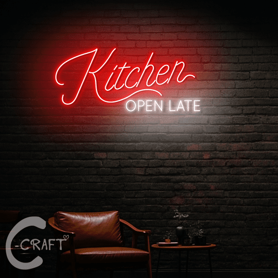 C-CRAFT Kitchen Open Late Neon Led Light Up 20 inch for Restaurant Dining Room Kitchen Decor