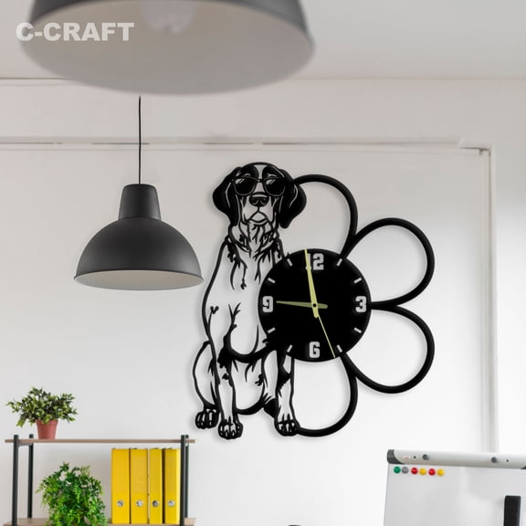 C-CRAFT German Shorthaired Pointer Dog Modern Wall Clock Silent 14 Inch for Living Room Wall Decor