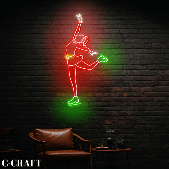 C-CRAFT Girl Figure Skating Christmas Wall Art Led Light Neon Sign For Figure Skating Club Decor