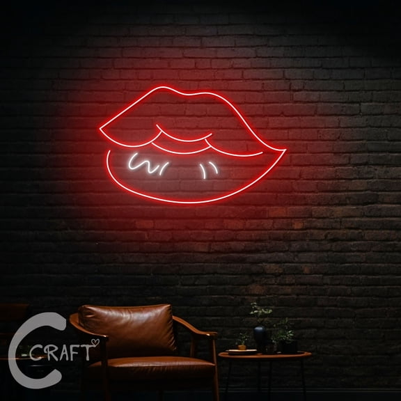 C-CRAFT Girl Lips Neon Led Light Up 40 inch for Girl Beauty Home Spa Wall Decor