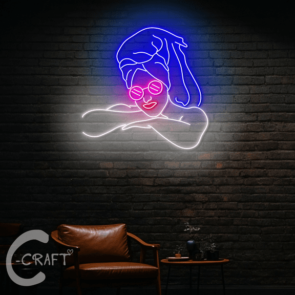 C-CRAFT Girl Take Shower Neon Led Light Up 25 inch for Home Bathroom Bedroom Decor
