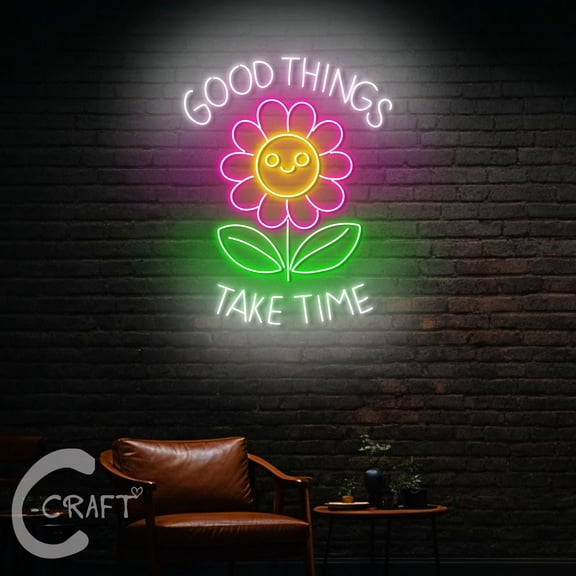 C-CRAFT Good Things Take Time Neon Led Light Up 20 inch for Flower Shop Bedroom Wall Decor