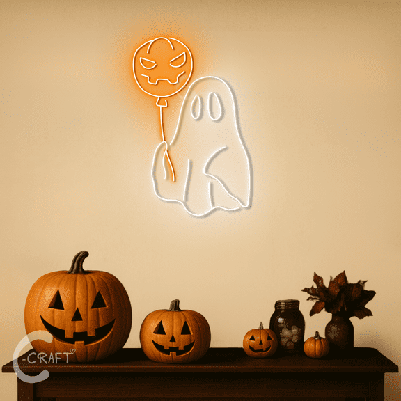 C-CRAFT Halloween Ghost Neon Light Sign 40 Inches for Haunted Spooky Party Decoration, Unique Gift Idea for Friends, Halloween Gifts