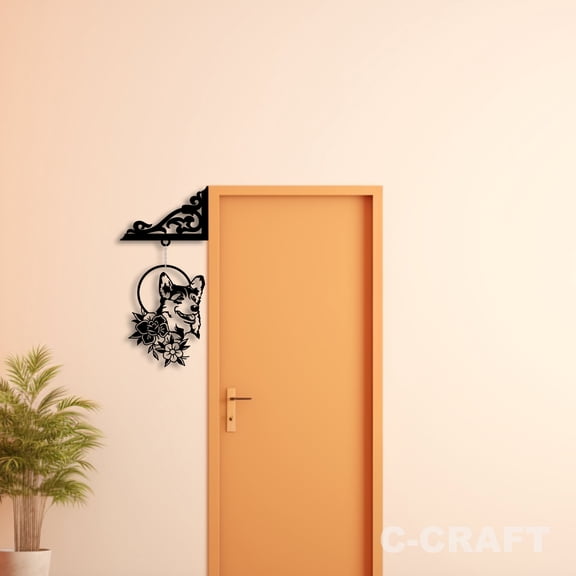C-CRAFT Hanging Corgi Dog Metal Decorative Door Corner 8 inch For Home & Office Decor