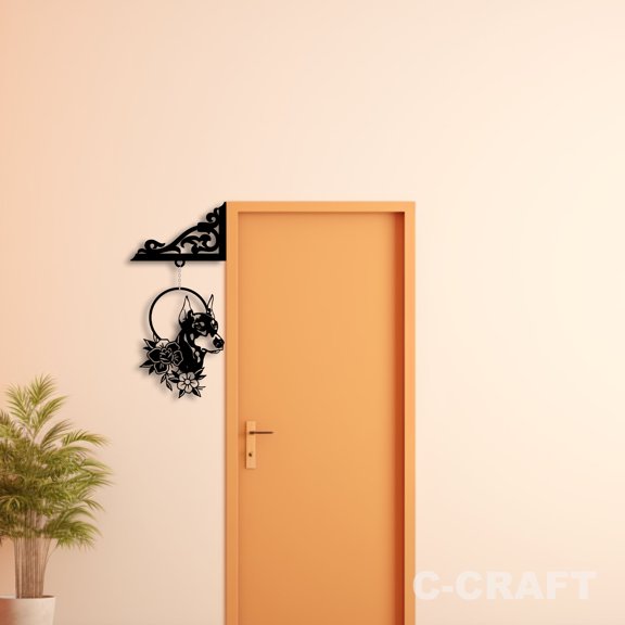 C-CRAFT Hanging Doberman Pinscher Dog Metal Decorative Door Corner 8 inch For Home & Office Decor