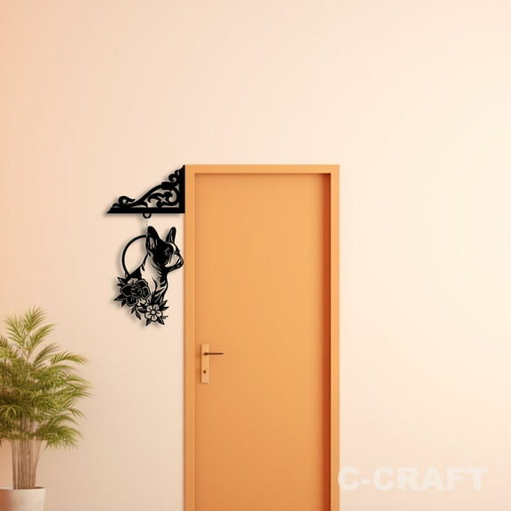 C-CRAFT Hanging French Bulldog Metal Decorative Door Corner 8 inch For Home & Office Decor