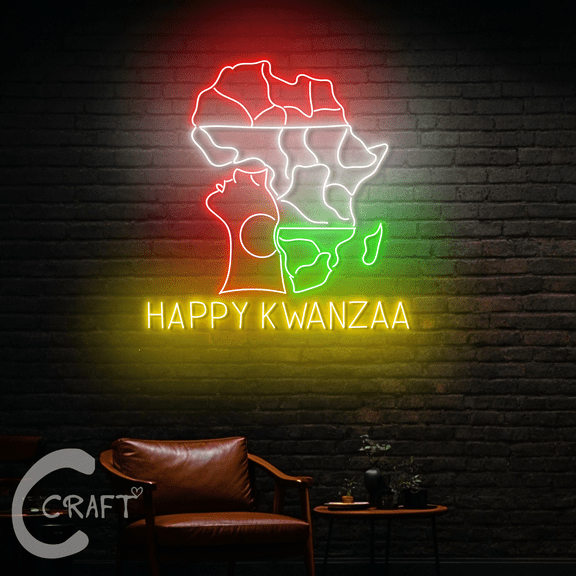 C-CRAFT Happy Kwanzaa Neon Led Light 18 inch for Kwanzaa Holiday Home Decor