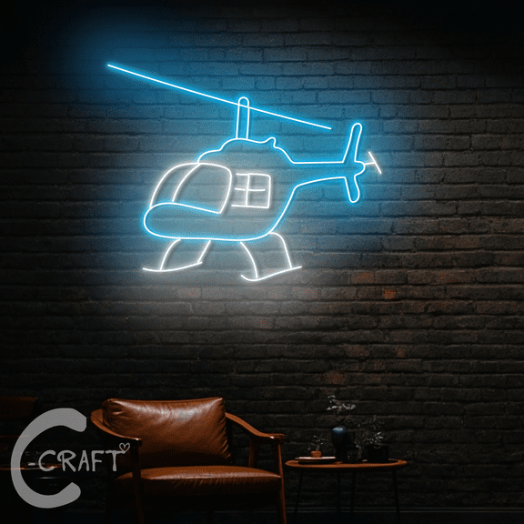 C-CRAFT Helicopter Neon Led Light 25 inch for Home Living Room Bedroom Decor