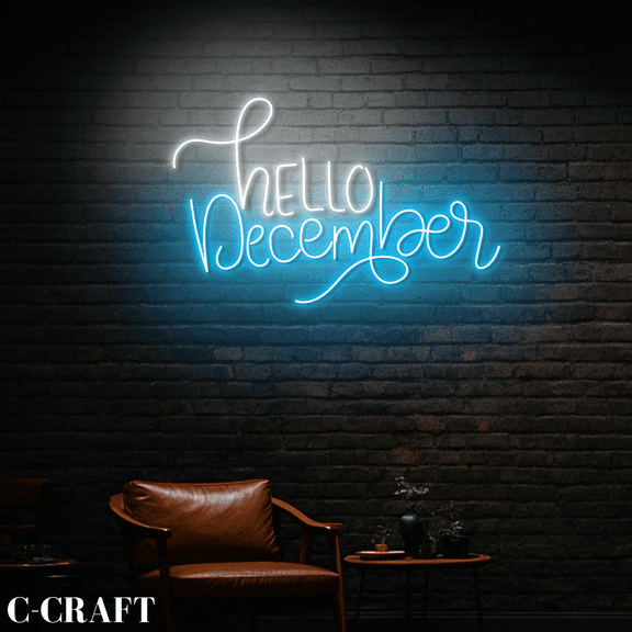 C-CRAFT Hello December Christmas Wall Art Led Light Neon Sign For Store Shop Decor