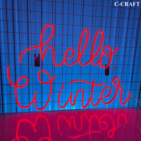 C-CRAFT Hello Winter Christmas Neon Sign LED Light 25 inch for Wall Decor