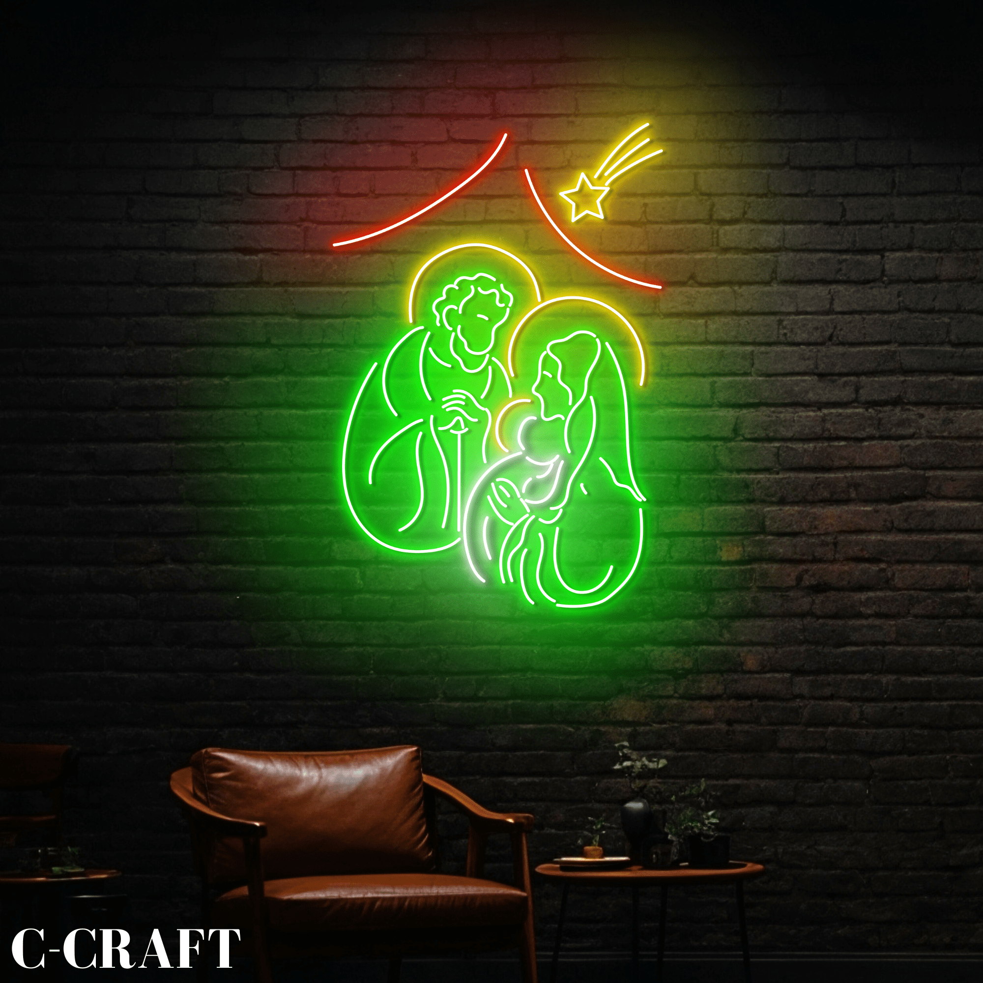 C-CRAFT Holy Family Merry Christmas Neon Sign Wall Decor LED Light ...