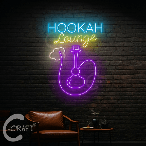 C-CRAFT Hookah Lounge Neon Sign Led Light Up 30 inch for Smoke Shop Wall Art Decor
