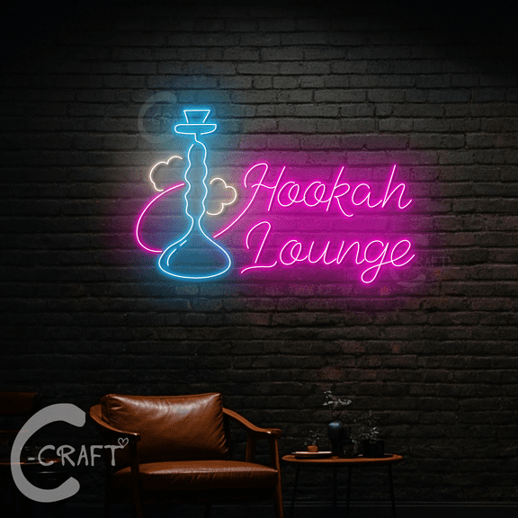 C-CRAFT Hookah Lounge Neon Sign Led Light Up 33 inch for Shisha Store Wall Art Decor