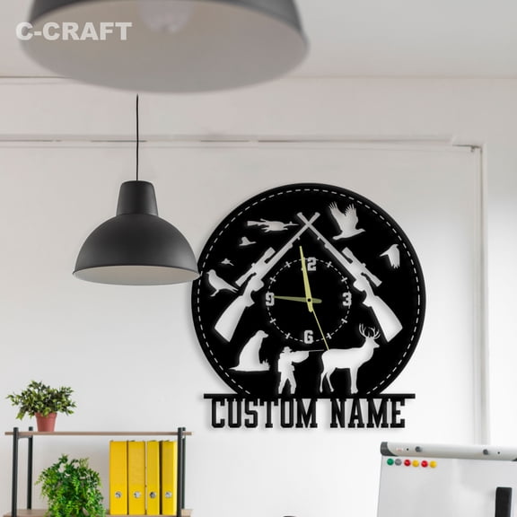 C-CRAFT Hunting Modern Wall Clock Silent 14 Inch for Living Room Wall Decor