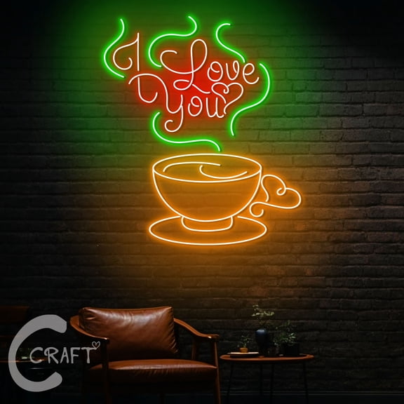 C-CRAFT I Love You Coffee Neon Sign LED Light 25 inch for Coffee Shop Wall Art Decor