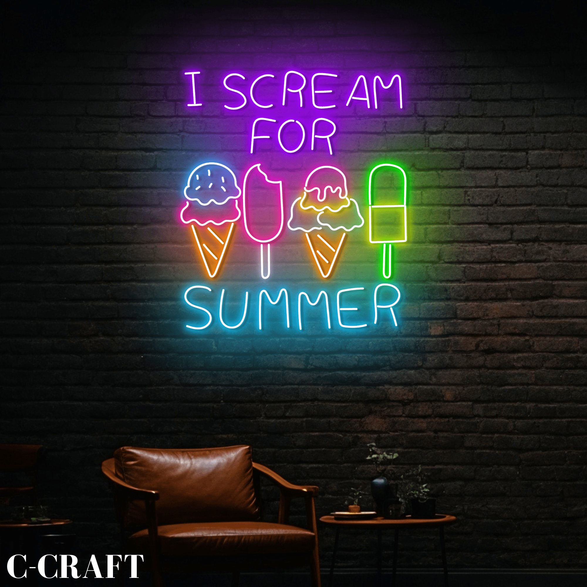 C-CRAFT I Scream For Summer Wall Art Led Light Neon Sign For Ice Cream ...