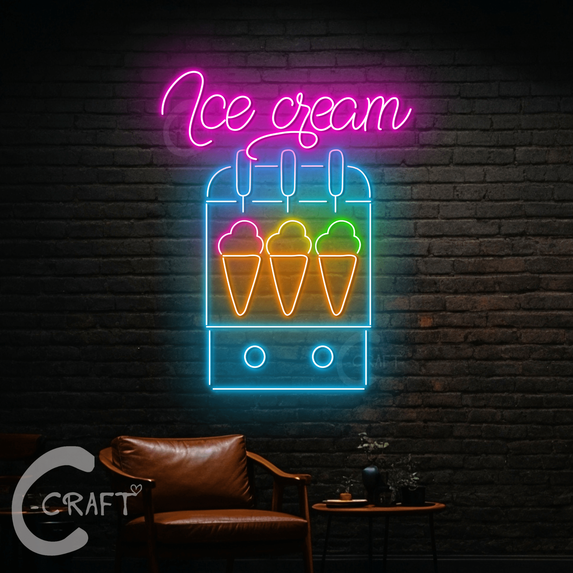 C-CRAFT Ice Cream Machine Neon Light Led Sign 27 inch for Ice Cream ...