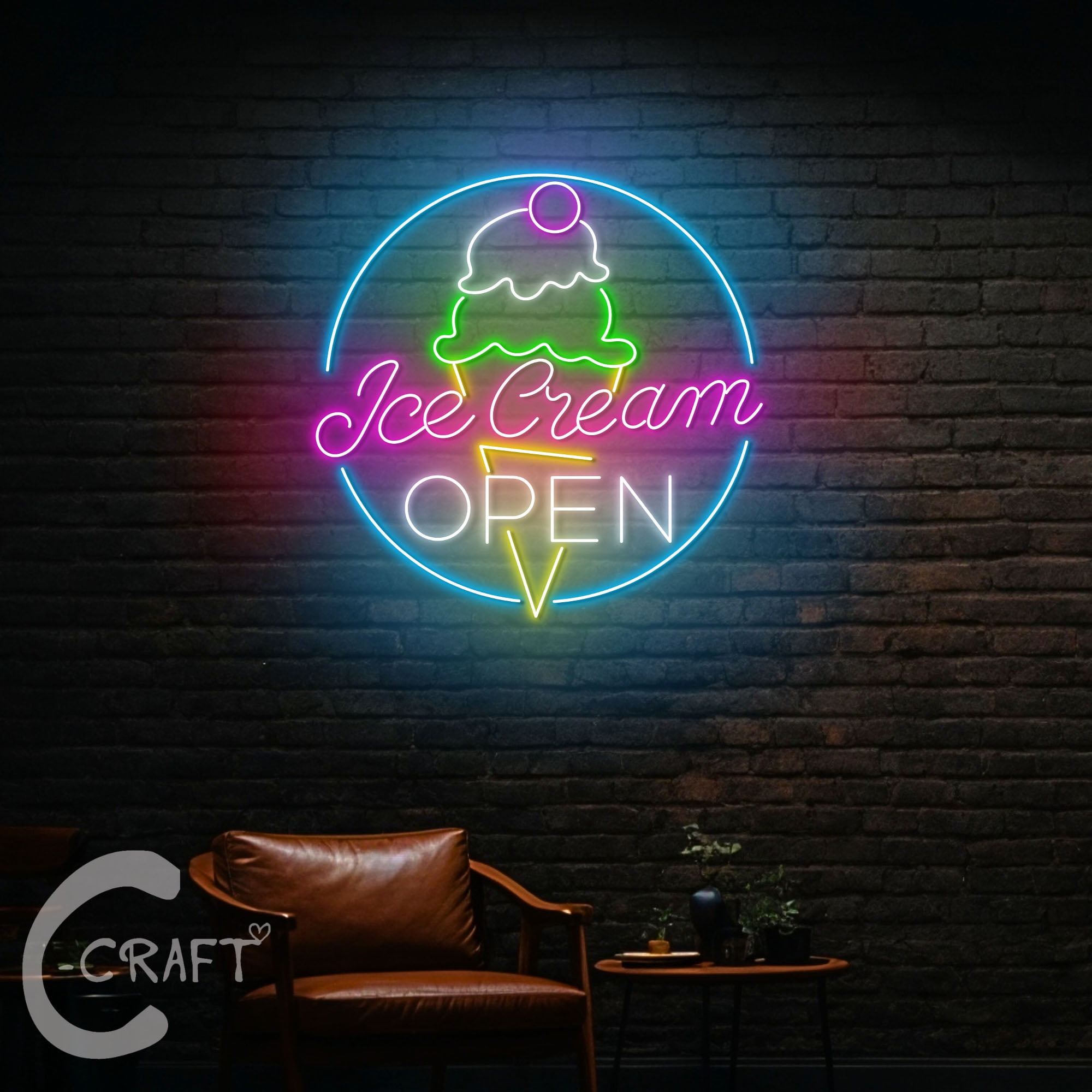 C-CRAFT Ice Cream Open Led Light Up 35 inch for Ice Cream Shop Wall ...