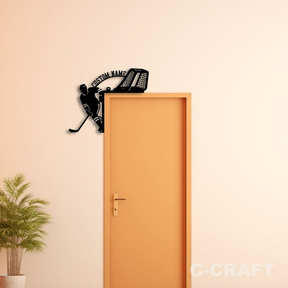 C-CRAFT Ice Hockey Player Metal Decorative Door Corner 8 inch for Modern Home & Office Decor
