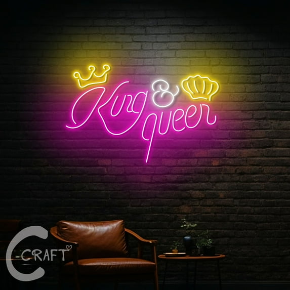 C-CRAFT King and Queen Neon Led Light Up 30 inch for Wedding Valentine Bedroom Wall Decor