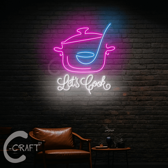 C-CRAFT Let's Cook Neon Sign Led Light Up 20 inch for Restaurant Kitchen Wall Art Decor