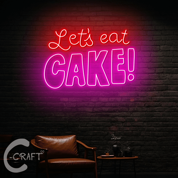 C-CRAFT Let's Eat Cake Neon Led Light Up 40 inch for Cake Bakery Shop Decor