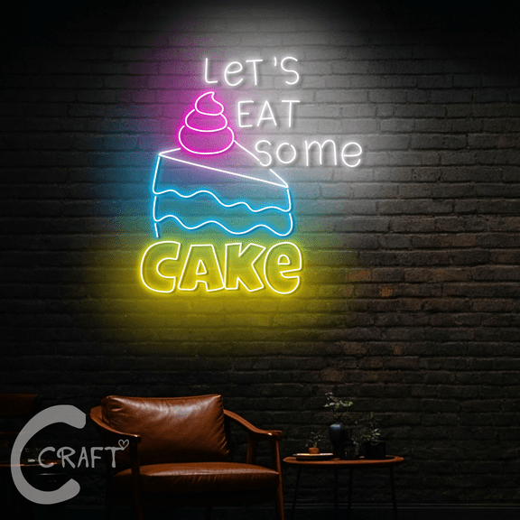 C-CRAFT Let's Eat Some Cake Neon Led Light Up 20 inch for Cake Bakery Shop Decor