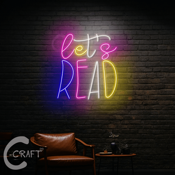 C-CRAFT Let's Read Neon Sign Led Light Up 30 inch for Book Store Wall Art Decor