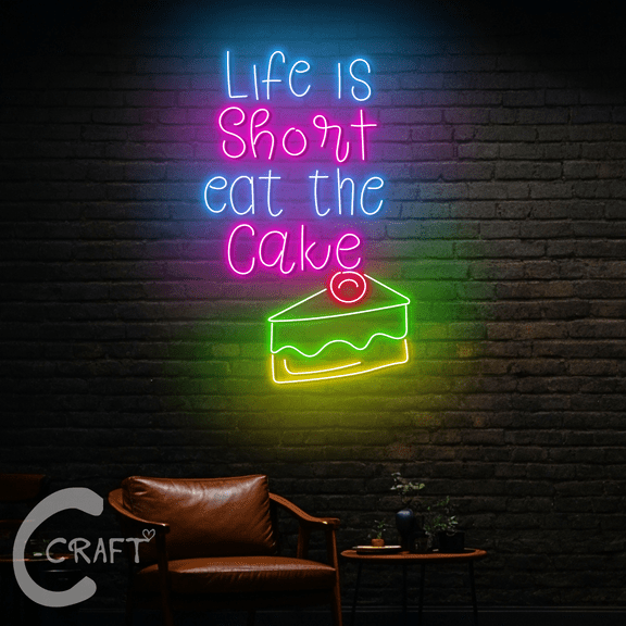 C-CRAFT Life Is Short Eat The Cake Neon Led Light Up 23 inch for Cake Shop Wall Decor